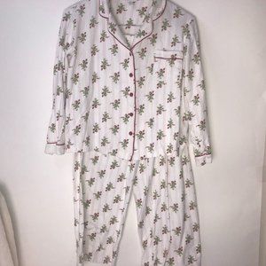 Charter Club 2PC Pajama Set White w/Red‎ Roses Medium